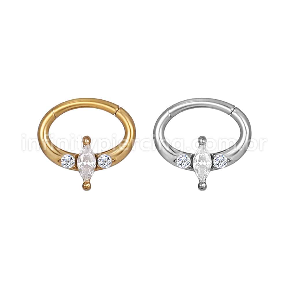 Piercing Argola Oval Aço Cirúrgico Zircônia Cravejada